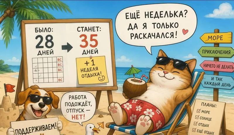 🏖 Отпуск хотят увеличить на неделю: россиянам могут добавить 7 дней отдыха