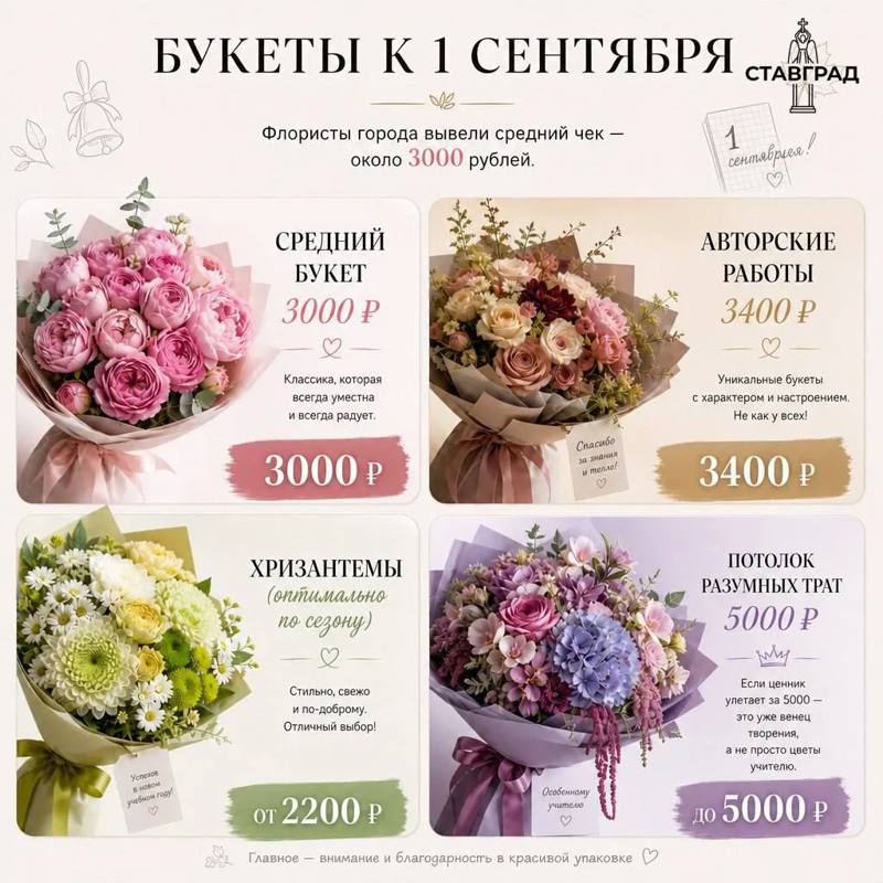 🌺«Золотая» линейка: во сколько родителям Ставрополя обойдется букет на 1 сентября?