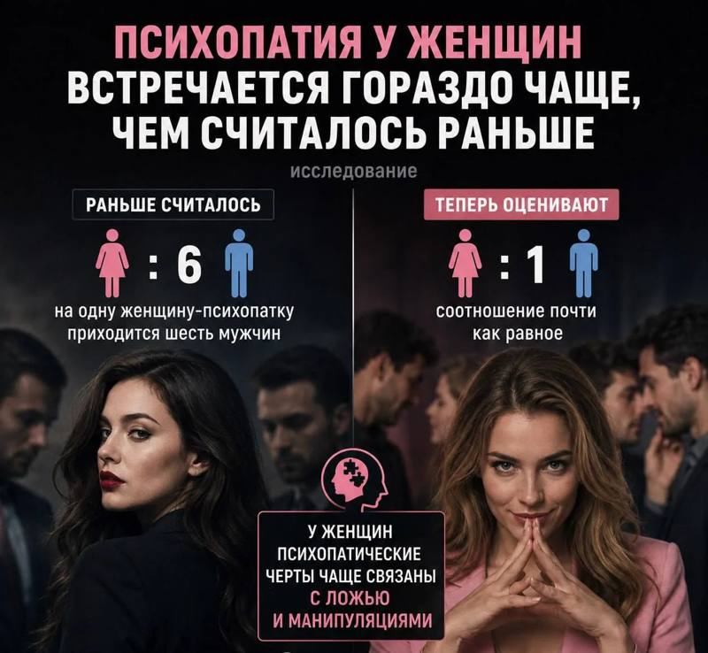 🤯 Женщин с психопатическими чертами может быть гораздо больше, чем считалось