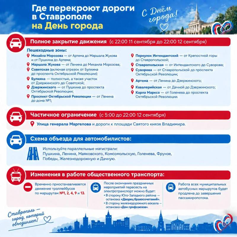 ​❌Где перекроют дороги в Ставрополе в День города