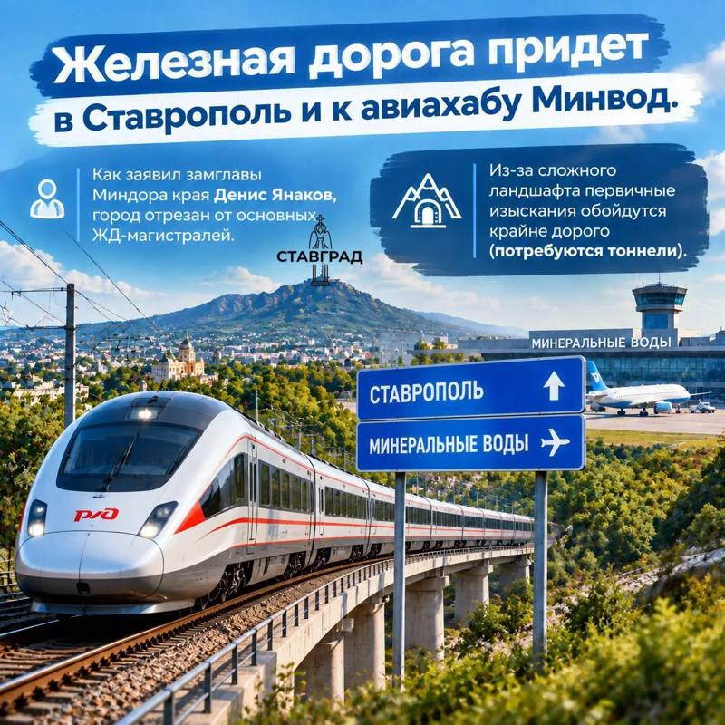 🚄Железная дорога придет в Ставрополь и к авиахабу Минвод