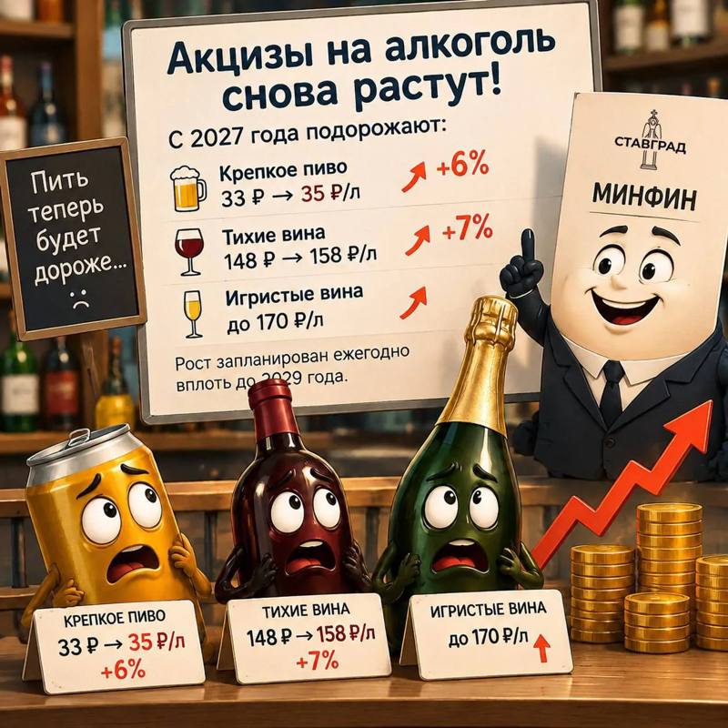 📈Акцизы на алкоголь снова растут: Минфин анонсировал индексацию ставок, которая ощутимо…