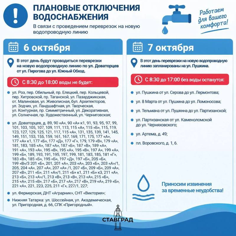 Массовое отключение воды ждет ставропольцев