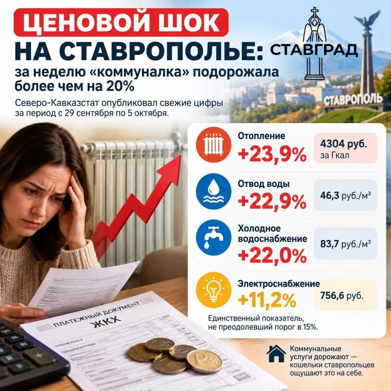 Ценовой шок на Ставрополье: за неделю «коммуналка» подорожала более чем на 20%