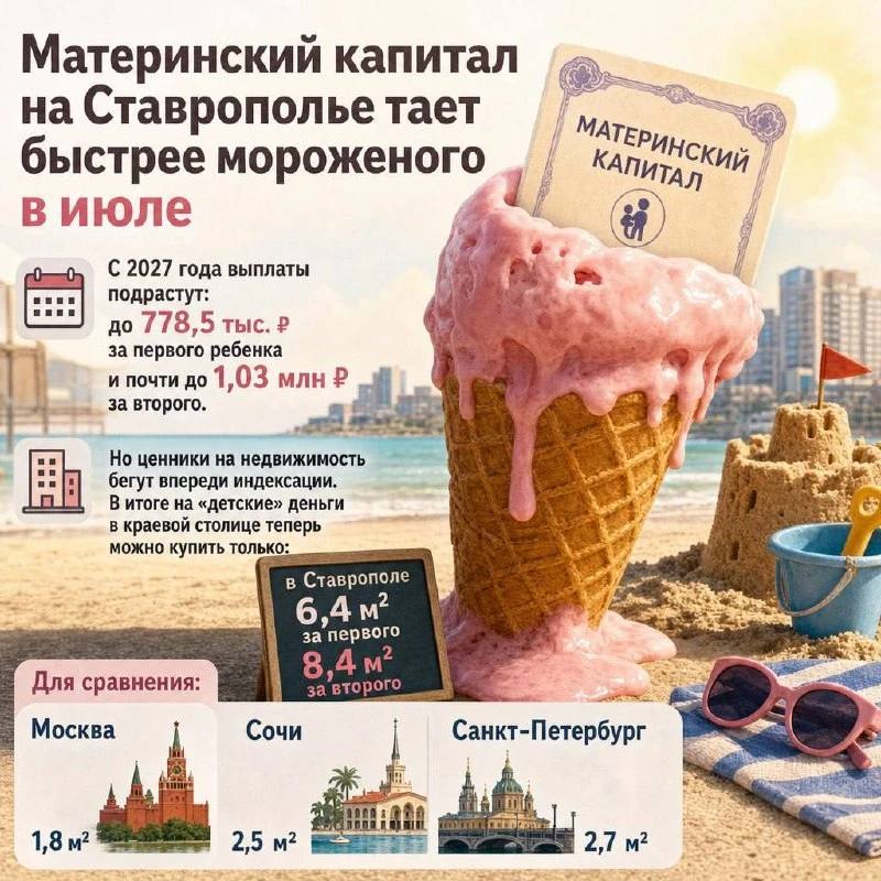 Материнский капитал на Ставрополье тает быстрее мороженого в июле