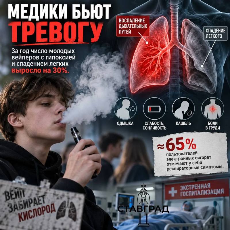 Медики бьют тревогу: за год число молодых вейперов с гипоксией и спадением легких выросло на…
