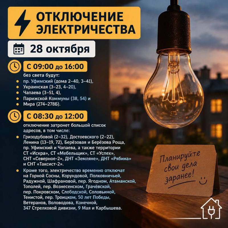 Без электричества останутся свыше 30 улиц и 7 садоводческих товариществ в Ставрополе